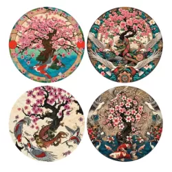 Sottopiatto tondo in ecocuoio oriente Cm.33 set 4 pezzi, Etnico - Wosde