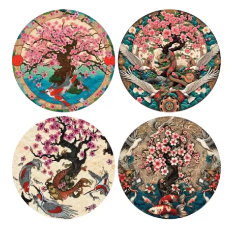 Sottopiatto tondo in ecocuoio oriente Cm.33 set 4 pezzi, Etnico - Wosde