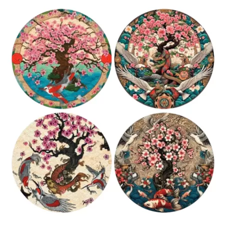 Sottopiatto tondo in ecocuoio oriente Cm.33 set 4 pezzi, Etnico - Wosde