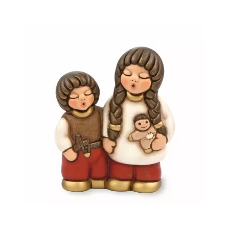 Coppia di bimbi pastorelli presepe classico, rosso - Thun