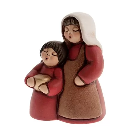Pastorella con bimba presepe classico, rosso - Thun