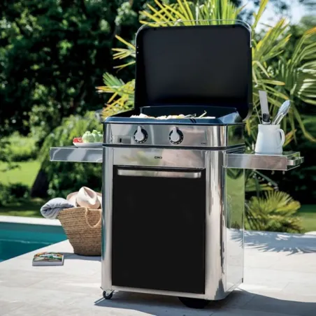 Carrello da esterno con plancha a Gas - Enosing - Plancha a Gas Cm.65, Nero e inox - Eno