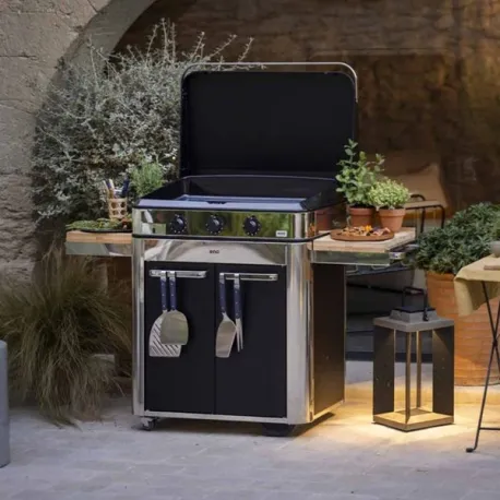 Carrello da esterno con plancha a Gas - Enosing - Plancha a Gas Cm.80, Nero e inox - Eno