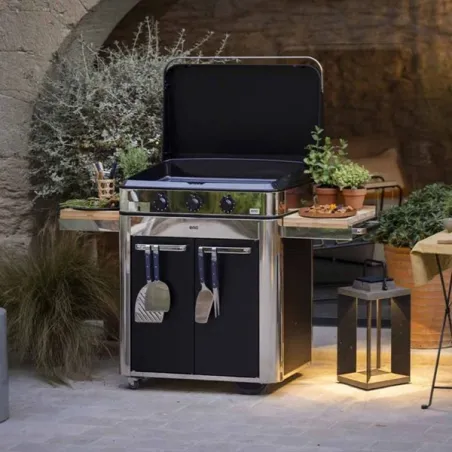 Carrello da esterno con plancha a Gas - Enosing - Plancha a Gas Cm.80, Nero e inox - Eno