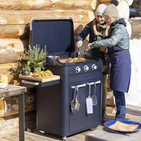 Carrello da esterno con plancha a Gas - Enosing - Plancha a Gas Cm.80, Blu navi - Eno