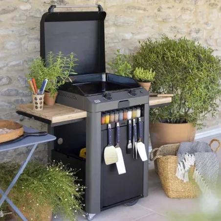 Carrello da esterno con plancha a Gas - Fusion - Plancha a Gas Cm.60, Grigio scuro - Eno