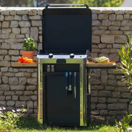 Carrello da esterno con plancha a Gas - Fusion - Plancha a Gas Cm.60, Nero e inox- Eno