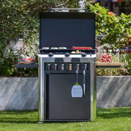 Carrello da esterno con plancha a Gas - Fusion - Plancha a Gas Cm.75, Nero e inox- Eno