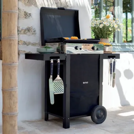 Carrello da esterno con plancha a Gas - Intial - Plancha a Gas Cm.50, Nero e inox - Eno