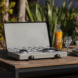 Fornello a gas 2 fuochi, Grigio e acciaio - Eno 2