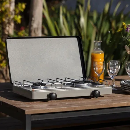 Fornello a gas 2 fuochi, Grigio e acciaio - Eno