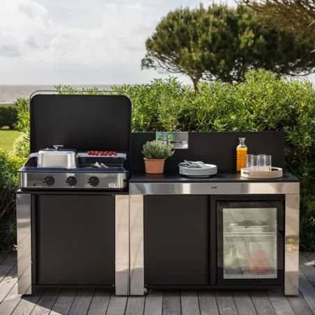 Cucina da esterno - Felix dessert - Mobile lavoro Cm.120, Nero e inox - Eno