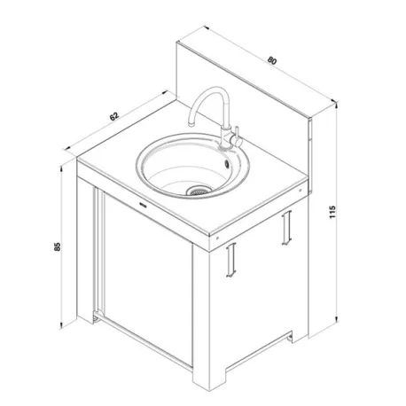 Cucina da esterno - Modulo - Lavello Cm.80, Nero e inox - Eno
