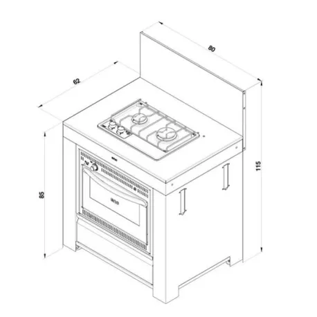 Cucina da esterno - Modulo - Combinato 2 fuochi Cm.80, Nero e inox - Eno