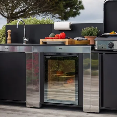 Cucina da esterno - Modulo - Frigo Lt.75 Cm.80, Nero e inox - Eno