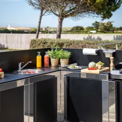 Cucina da esterno - Modulo - Pannello angolare Cm.60, Nero e inox - Eno 2