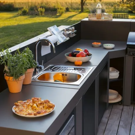 Cucina da esterno - Modulo - Lavello con scolapiatti Cm.80, Grigio scuro - Eno