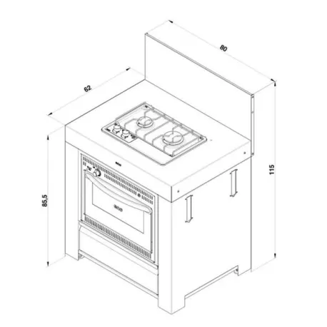 Cucina da esterno - Modulo - Combinato 2 fuochi Cm.80, Grigio scuro - Eno