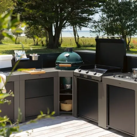 Cucina da esterno - Modulo - Angolare per Kamado Medium e large Cm.80, Grigio scuro - Eno