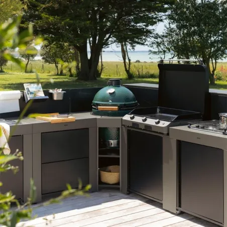 Cucina da esterno - Modulo - Angolare per Kamado Medium e large Cm.80, Grigio scuro - Eno