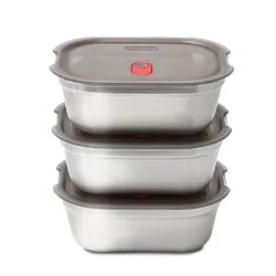 Lunch Box rettangolare in acciaio per microonde multifunzione 3 pezzi Ml.900 - Black+Blum