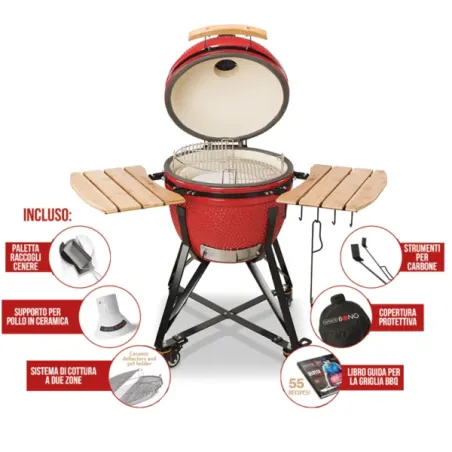Barbecue kamado a carbone in ceramica rosso Media - Kamado Bono