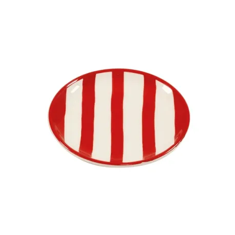 Righe, Piattino rosso in ceramica - Zafferano