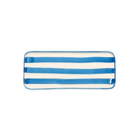 Righe, Piattino rettangolare azzurro in ceramica - Zafferano