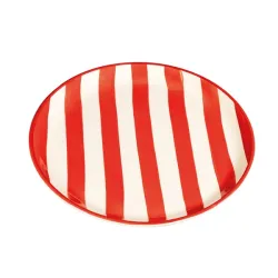 Righe, Piatto piano rosso in ceramica - Zafferano