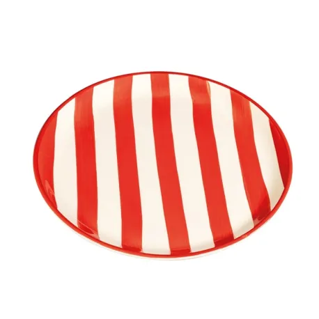 Righe, Piatto piano rosso in ceramica - Zafferano
