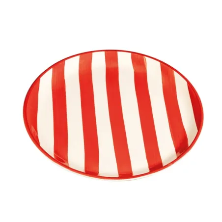 Righe, Piatto piano rosso in ceramica - Zafferano