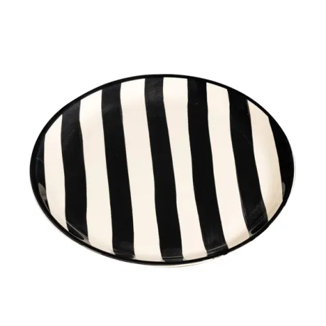 Righe, Piatto piano nero in ceramica - Zafferano