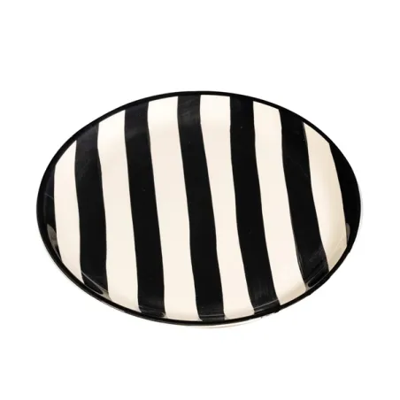 Righe, Piatto piano nero in ceramica - Zafferano