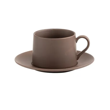 Levante, Tazza thecon piattino marrone in porcellana - Zafferano