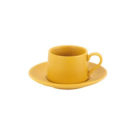 Levante, Tazza caffe' con piattino ocra in porcellana - Zafferano