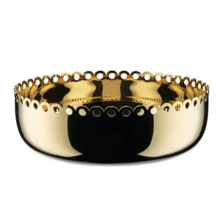 Edges, Cestino con bordo traforato in acciaio inossidabile 18/10 con rivestimento in PVD ottone - Alessi