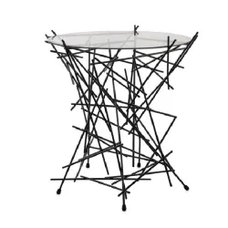 Blow up, Tavolino con base in acciaio cromato e piano in vetro, Nero - Alessi