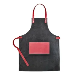 Grembiule Canvas+similpelle Cm.80x60 base nero, tasca vintage fuoco+lacci vintage fuoco - Wosde