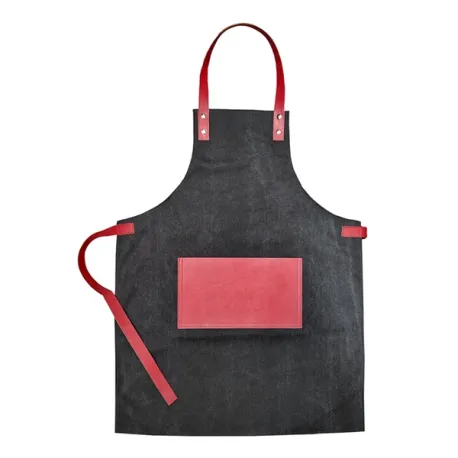 Grembiule Canvas+similpelle Cm.80x60 base nero, tasca vintage fuoco+lacci vintage fuoco - Wosde