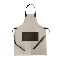 Grembiule Canvas+similpelle Cm.80x60 base beige, tasca colour testa di moro+lacci colour testa di moro - Wosde