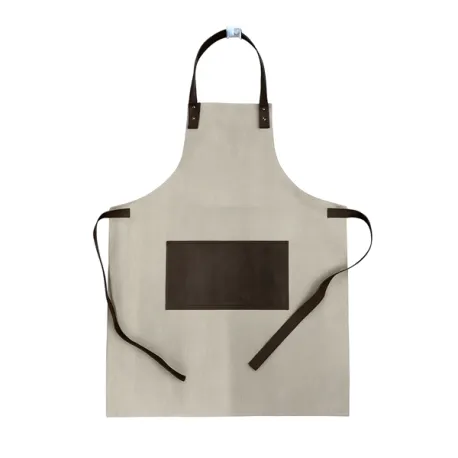 Grembiule Canvas+similpelle Cm.80x60 base beige, tasca colour testa di moro+lacci colour testa di moro - Wosde