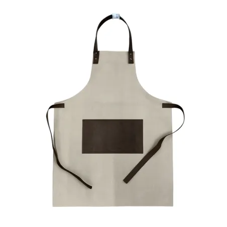 Grembiule Canvas+similpelle Cm.80x60 base beige, tasca colour testa di moro+lacci colour testa di moro - Wosde