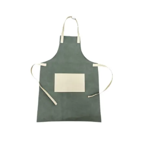Grembiule Canvas+similpelle Cm.80x60 base verde, tasca vintage sabbia+lacci vintage sabbia - Wosde