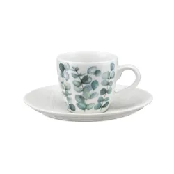 Sempreverde, Tazza caffe con piatto rilievo - La Porcellana Bianca