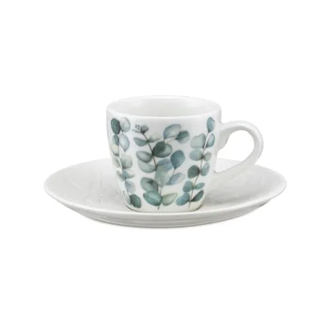 Sempreverde, Tazza caffe con piatto rilievo - La Porcellana Bianca