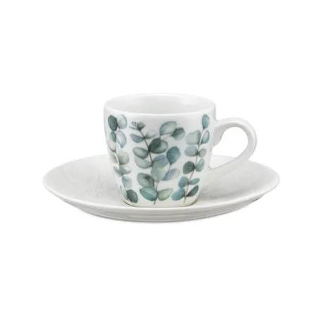 Sempreverde, Tazza caffe con piatto rilievo - La Porcellana Bianca