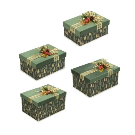 Velluto sotto l'Albero, Set 4 scatole cartone verde Cm.24-33 - Lamart