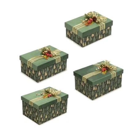Velluto sotto l'Albero, Set 4 scatole cartone verde Cm.24-33 - Lamart