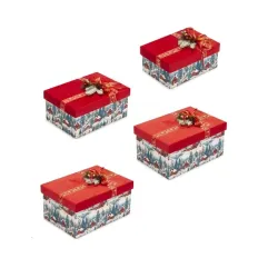Velluto sotto l'Albero, Set 4 scatole cartone rosso Cm.24-33 - Lamart
