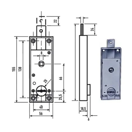 Serratura serrande catenaccio diritto - Cilindro ottone doppia mappa 1640 Mm.8,0